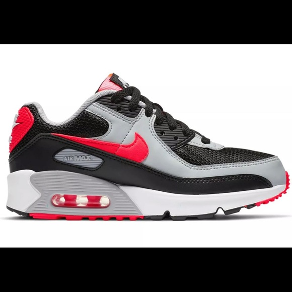 Nike Air Max 90 Black Radiant Red Wolf Grey (GS) CD6864-009 Wonen's Sizes - Picture 4 of 6